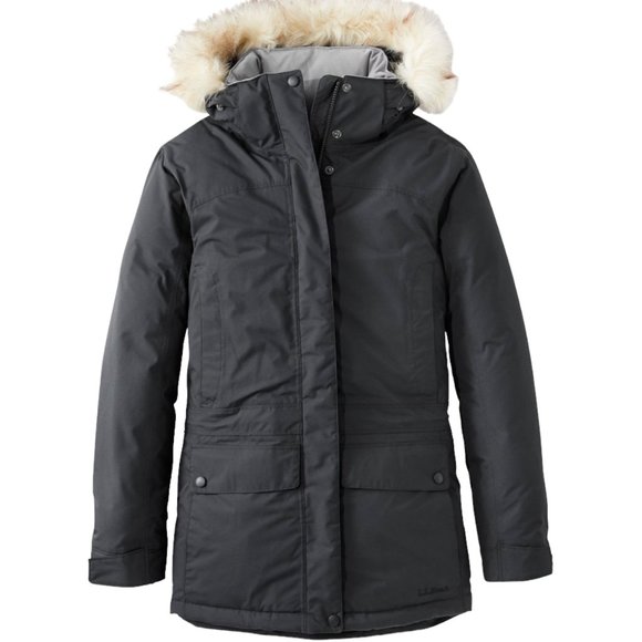 LL Bean Women's Baxter State Parka Black Removable Hood Faux Fur Down XS Petite - Picture 1 of 15